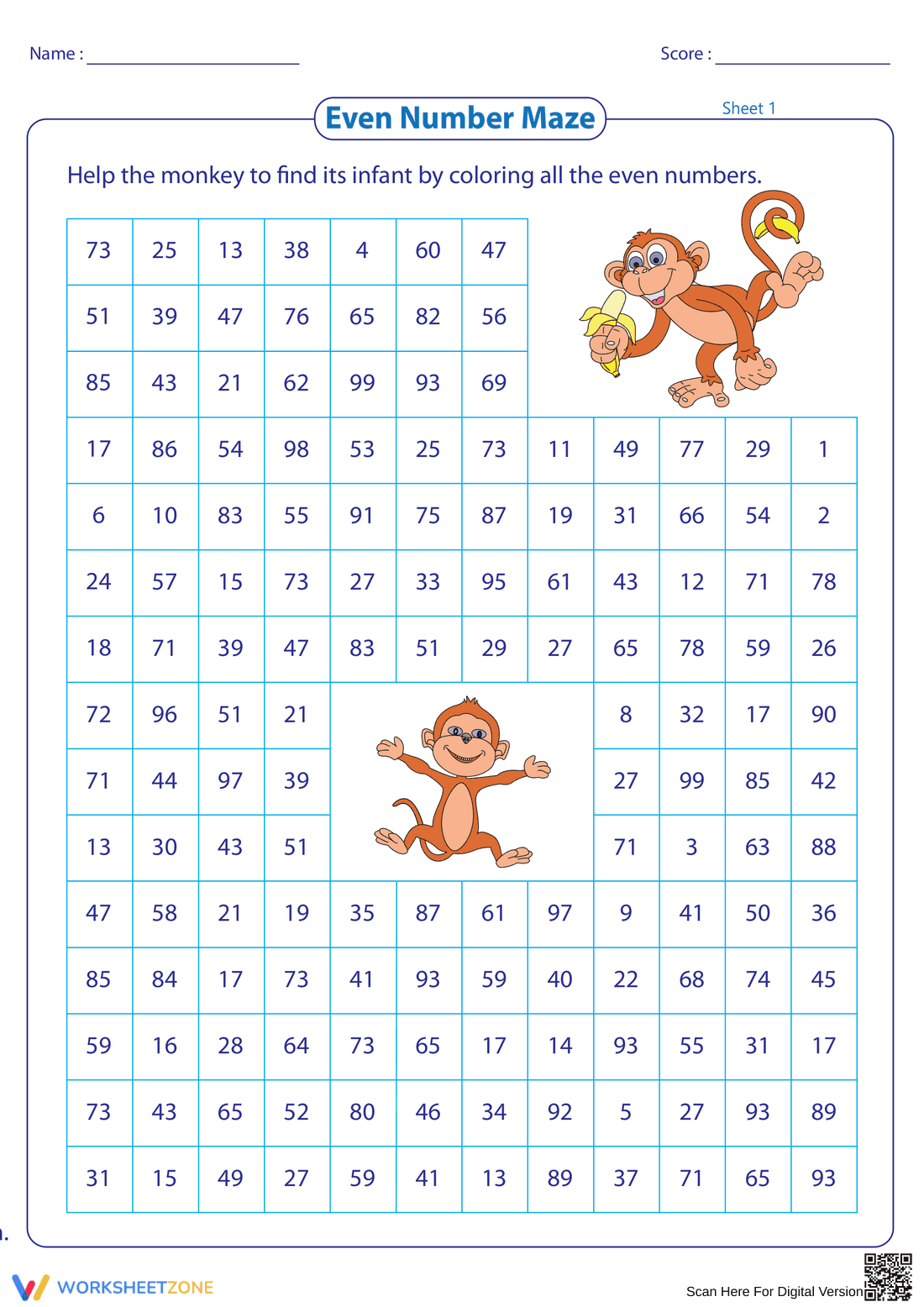 Explore Even Numbers: Maze Activity 1-100 - Page 1