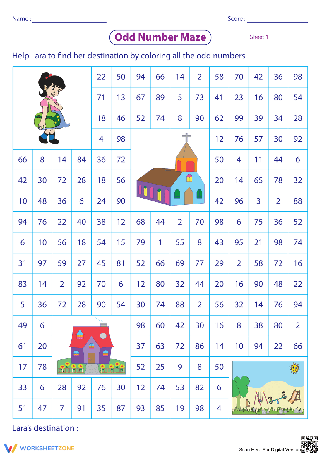 Odd Number Maze 1-100 - Page 1
