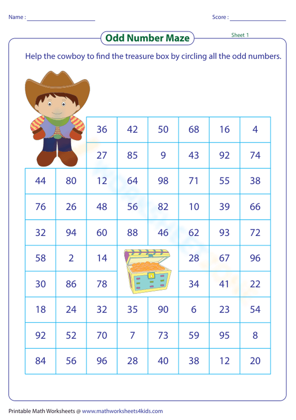 Odd Number Maze Fun: Exploring Numbers 1-100 - Page 1