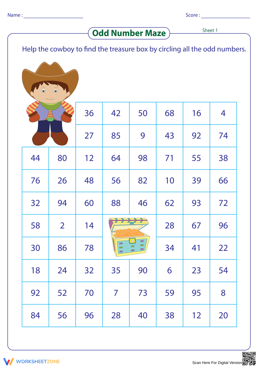 Odd Number Maze Fun: Exploring Numbers 1-100 - Page 1