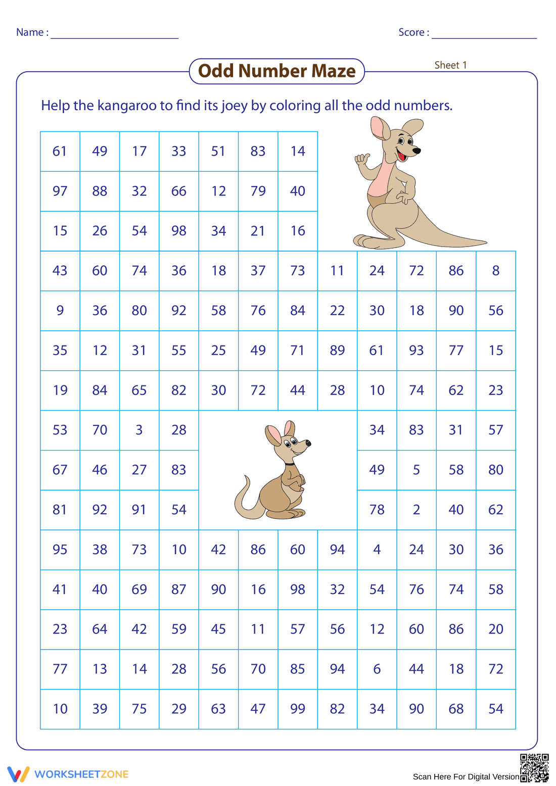 Navigate the Odd Number Maze: Numbers 1 to 100 - Page 1