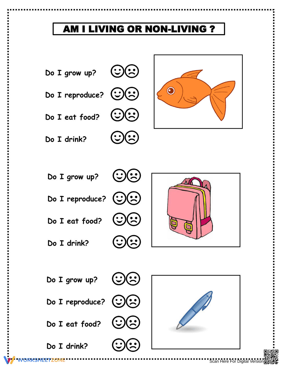 Living And Non-Living Things Identification Worksheet - Page 1