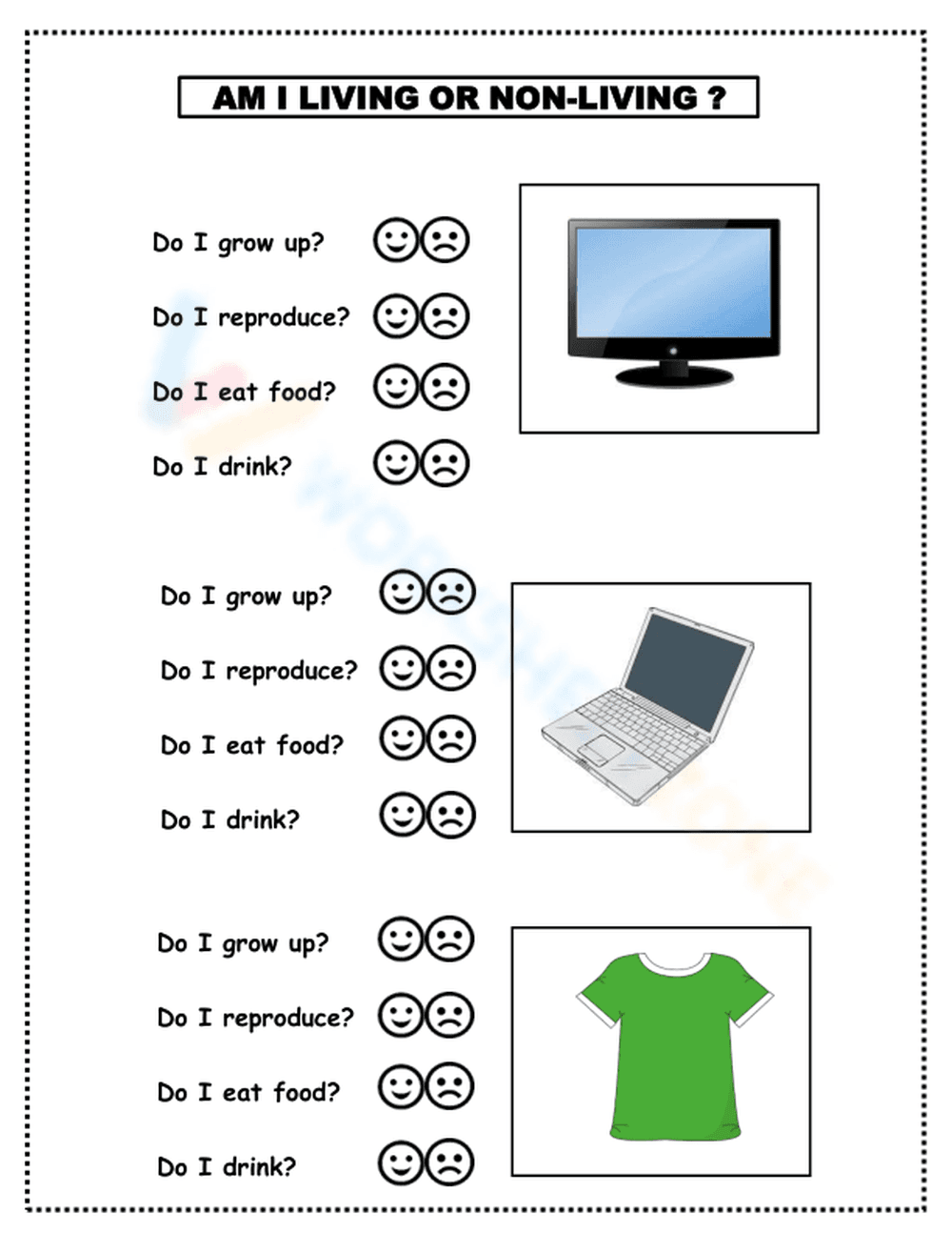 Am I Living Or Non-Living Activity Worksheet - Page 1