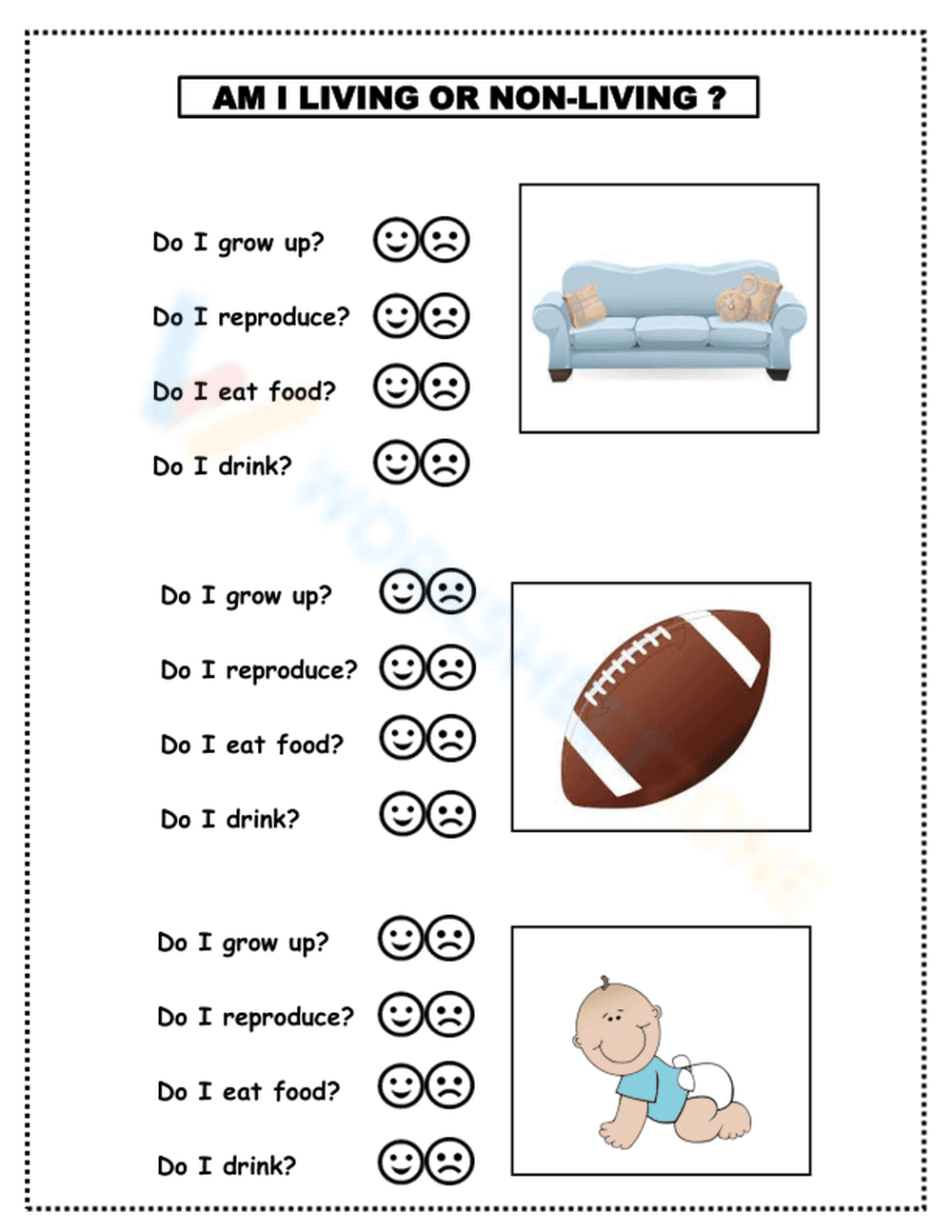 Printable Living and Non-living Things Worksheet | Grade K-2 - Page 1