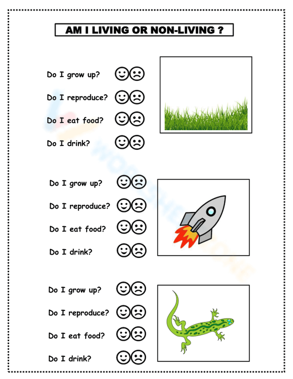 Printable Living and Non-living Things Worksheet | Grade K-2 - Page 1