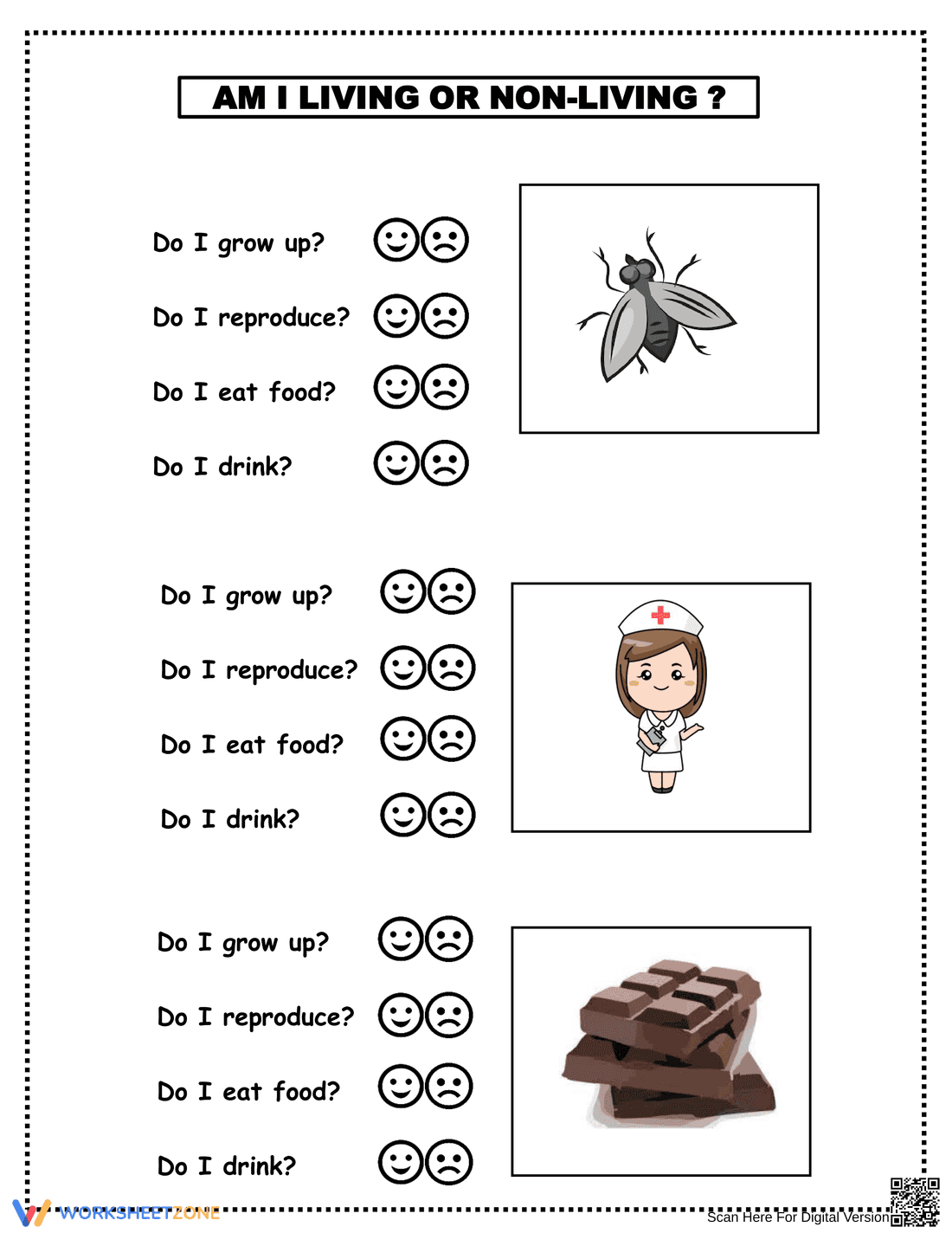Printable Living vs Non-living Things Science Worksheet - Page 1
