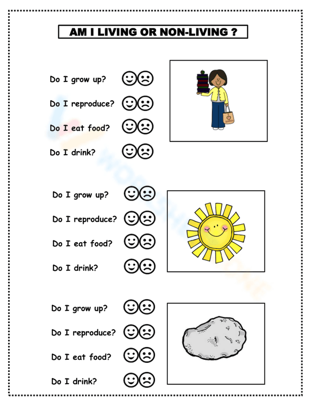 Living and Non-living Things Worksheet | Grade K-2 Essential - Page 1