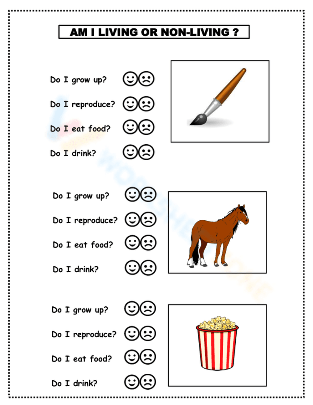 Grade K-2 Living and Non-living Things — Essential Worksheet - Page 1