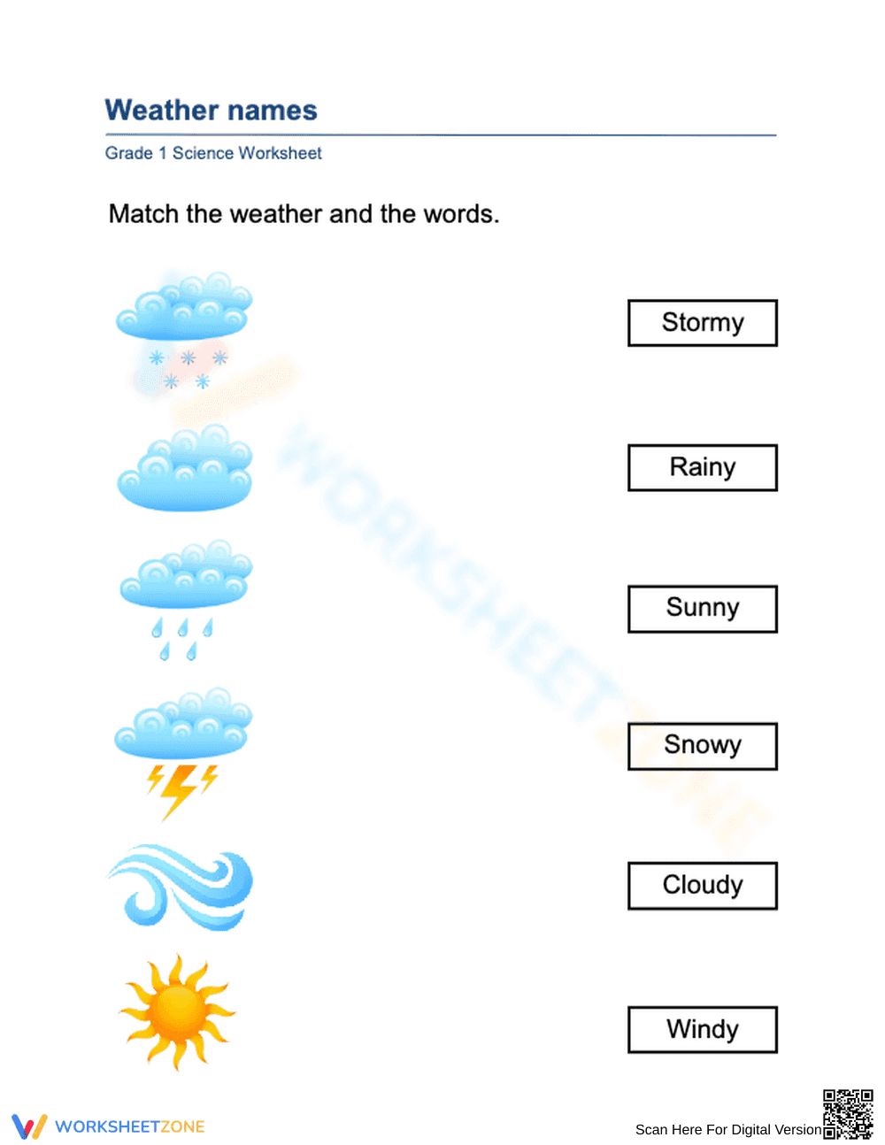 Essential Weather Vocabulary Worksheet | Grade 1 Science - Page 1