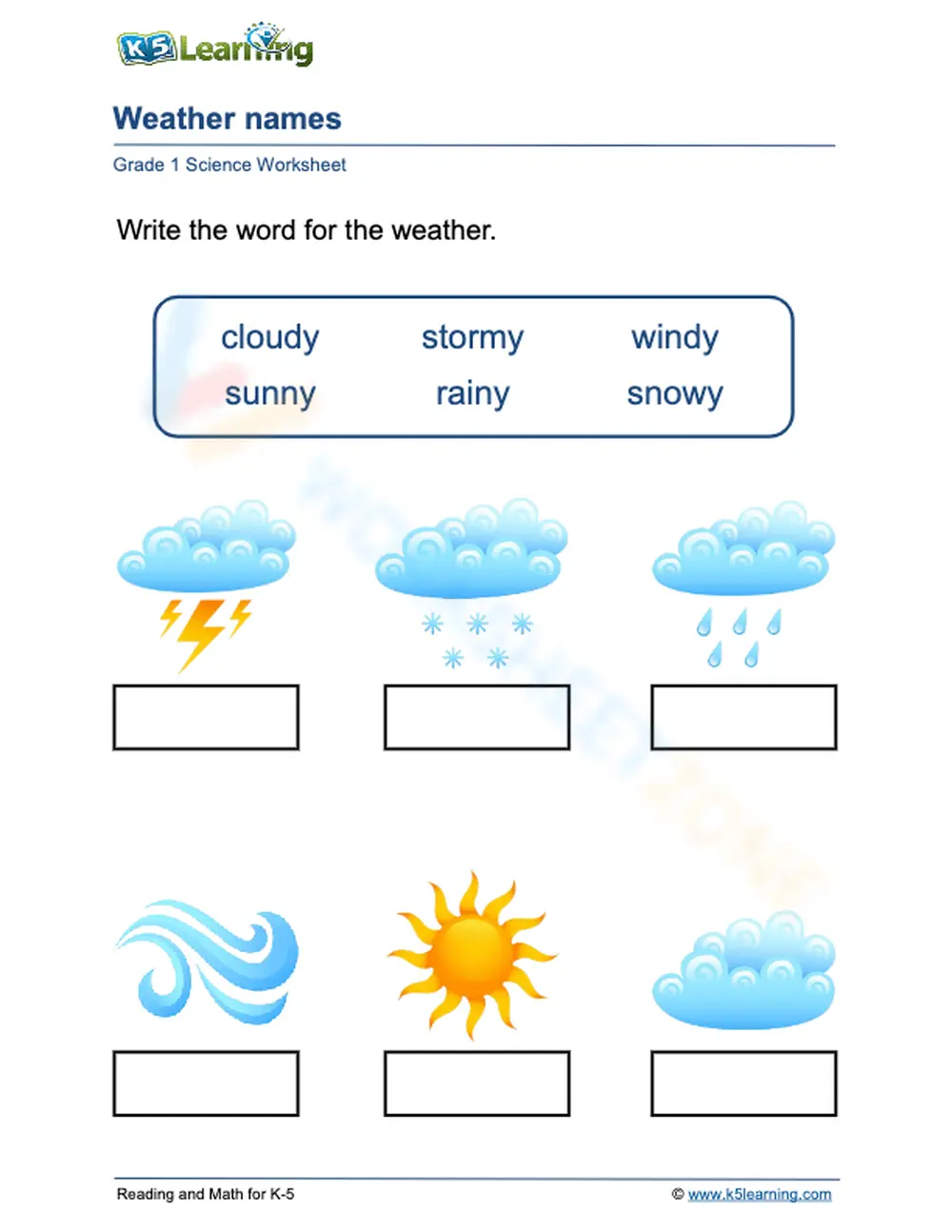 Essential Grade 1 Weather Worksheet: Science Vocabulary - Page 1