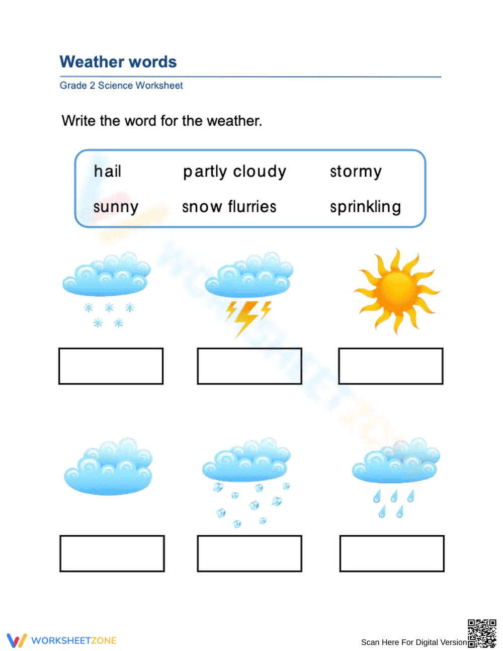 Grade 1 Weather Words — Printable No-Prep Worksheet - Page 1