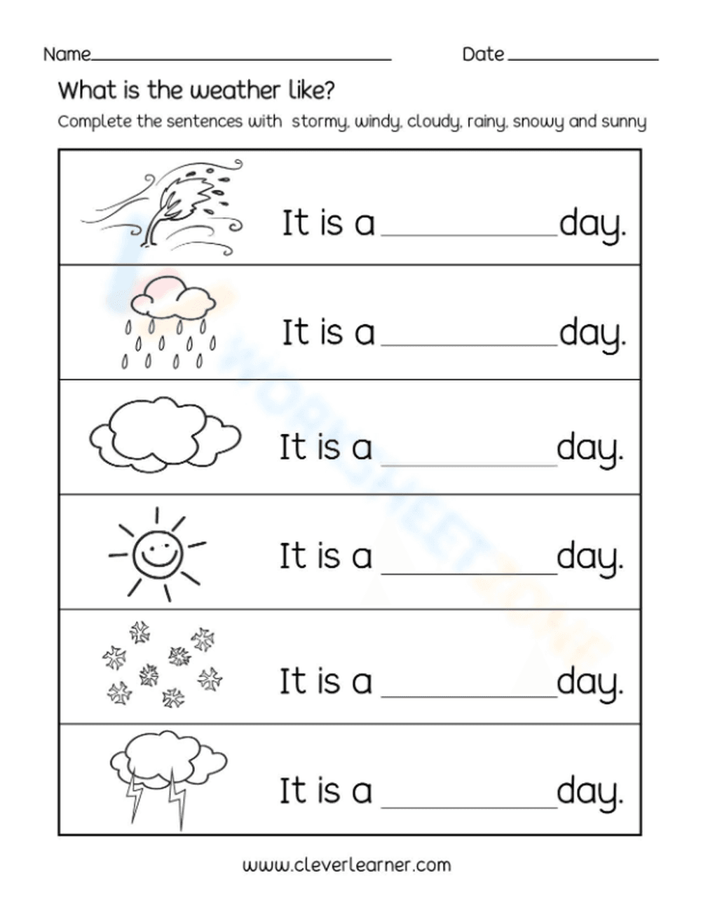 Essential Kindergarten Weather Worksheet | Printable PDF - Page 1
