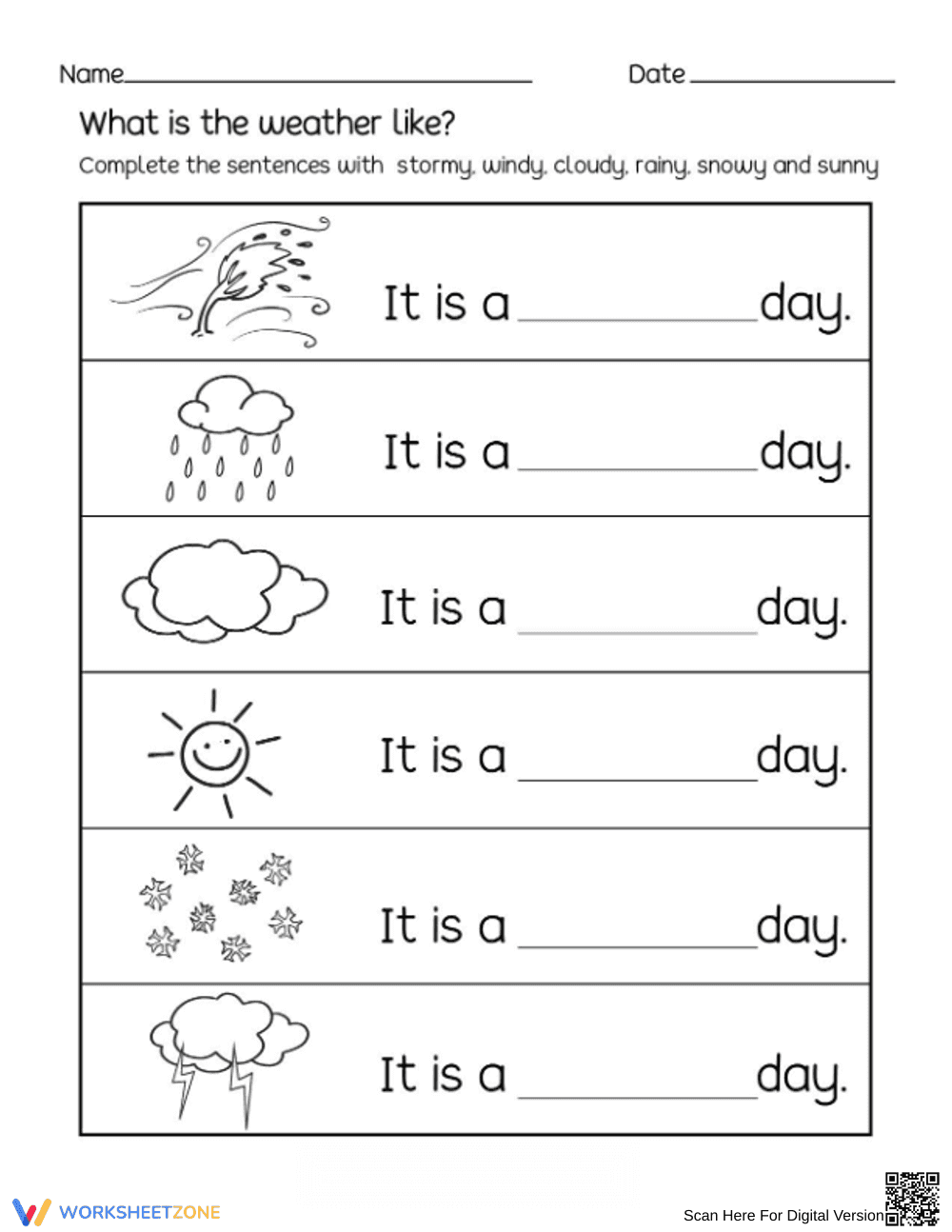 Essential Kindergarten Weather Worksheet | Printable PDF - Page 1