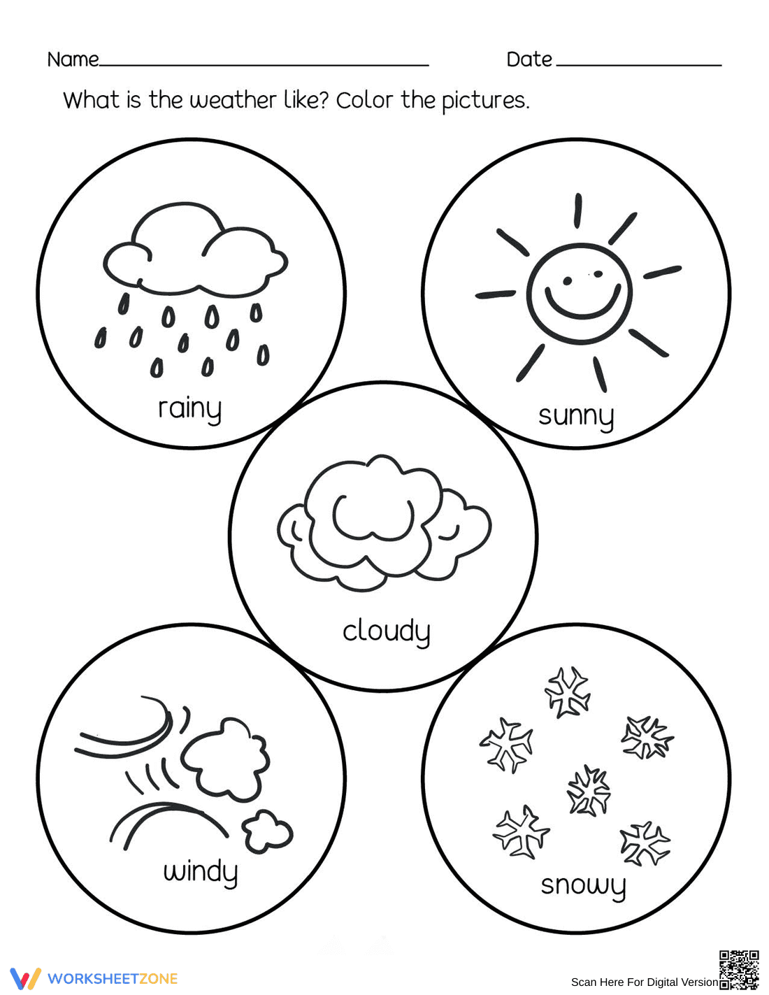 Grade K-1 Weather Coloring — Printable No-Prep Worksheet - Page 1