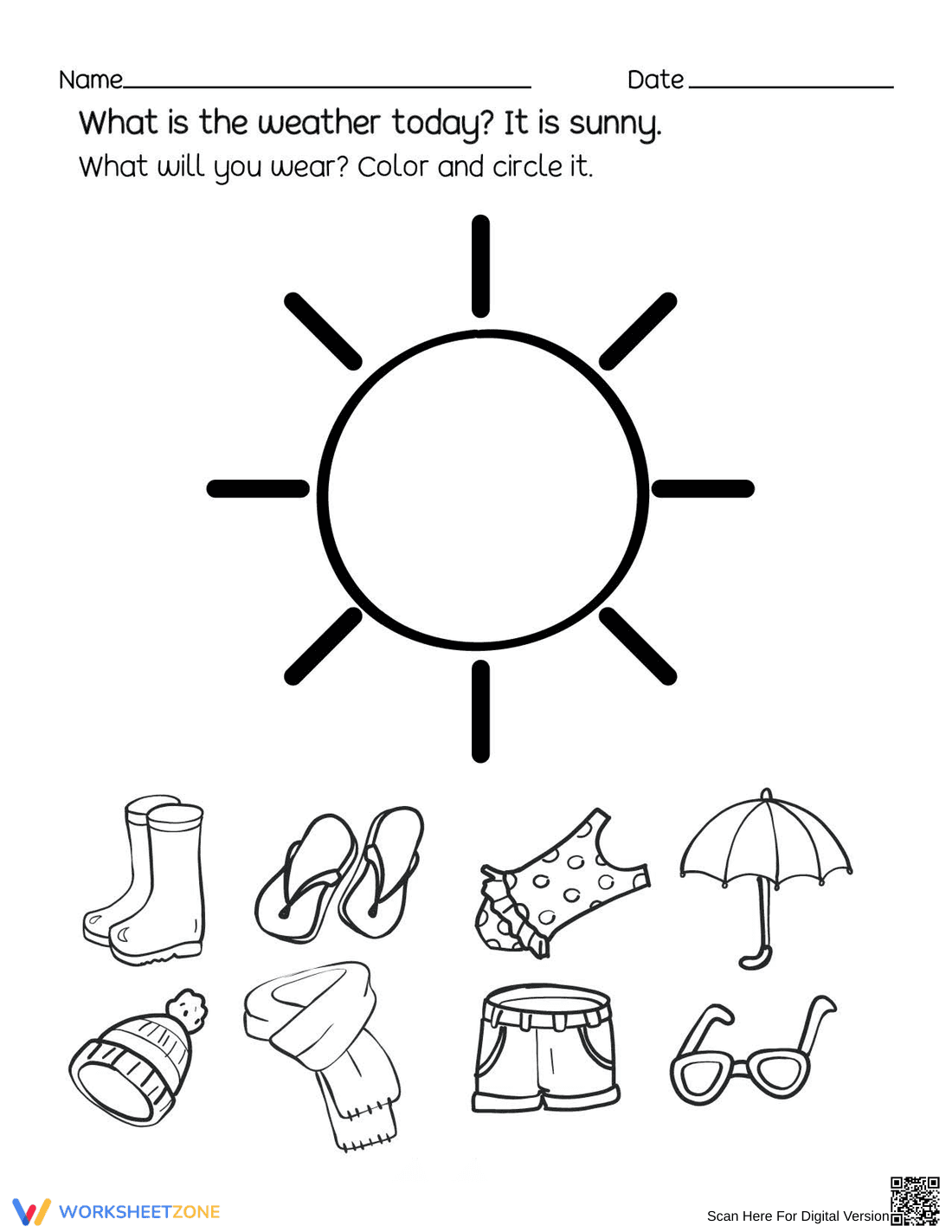 Sunny Day Clothing Worksheet | Essential Grade K-1 Science - Page 1