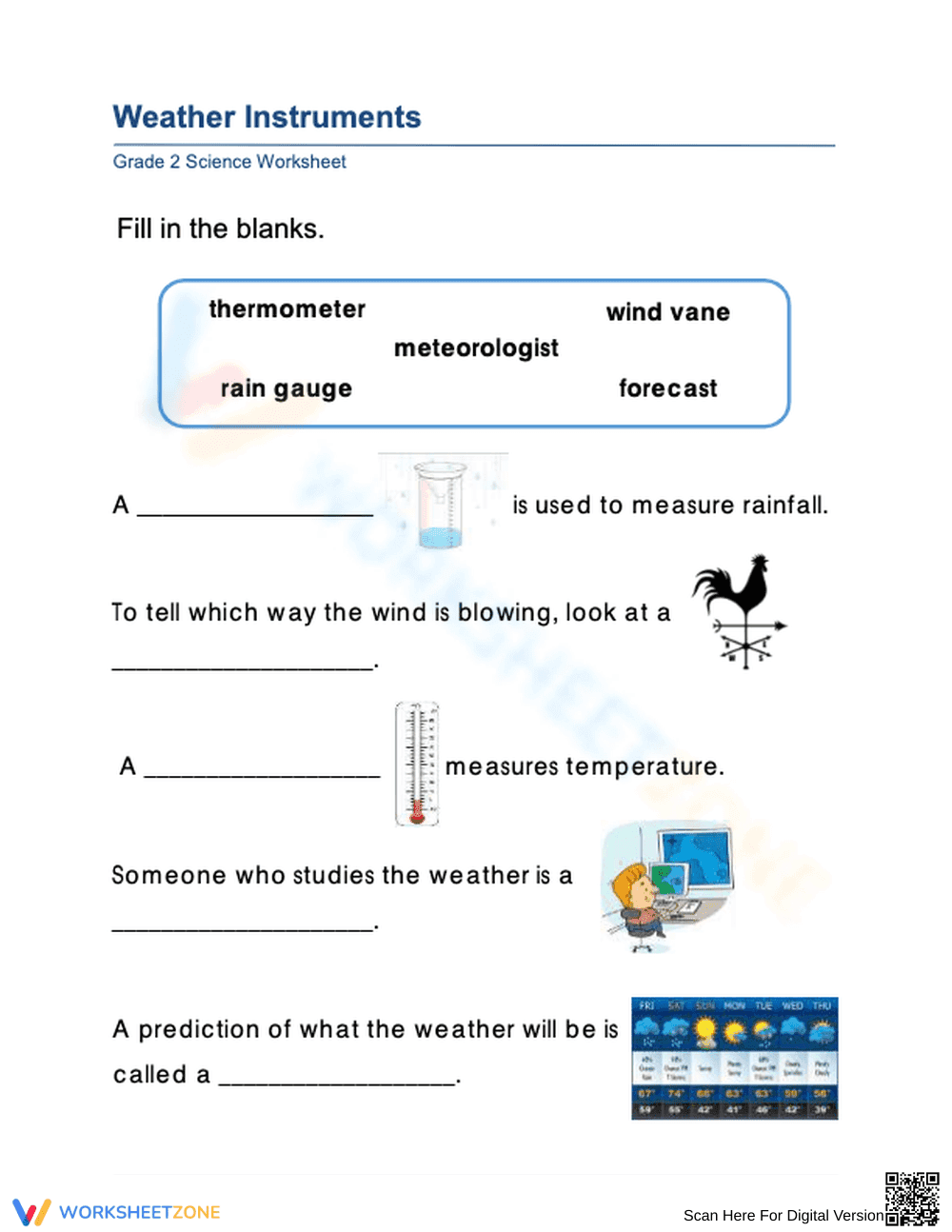 Essential Weather Instruments Worksheet | Grade 2 Science - Page 1