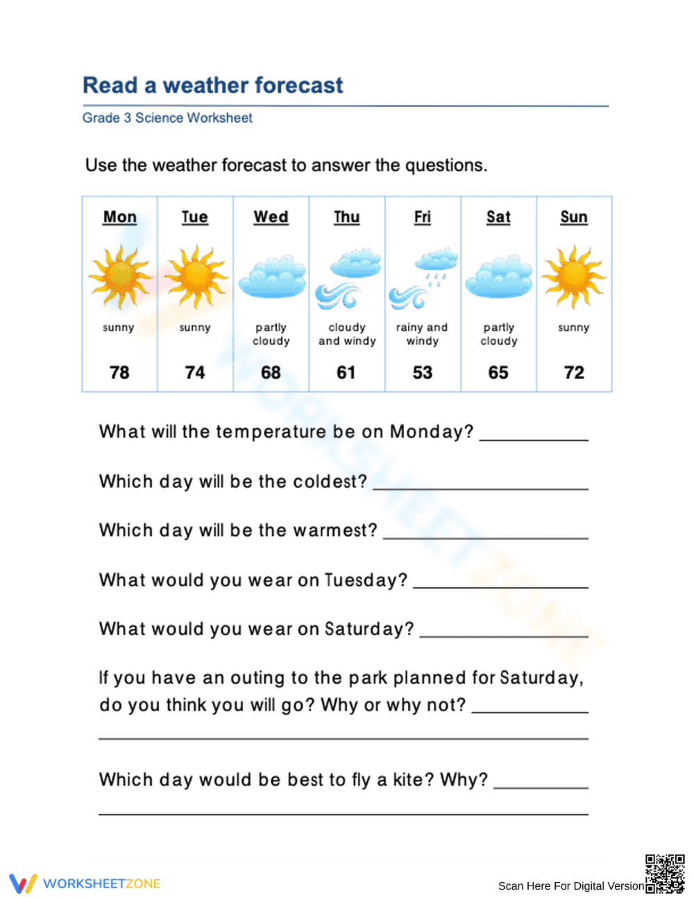 Grade 2 Weather Forecast — Printable No-Prep Worksheet - Page 1