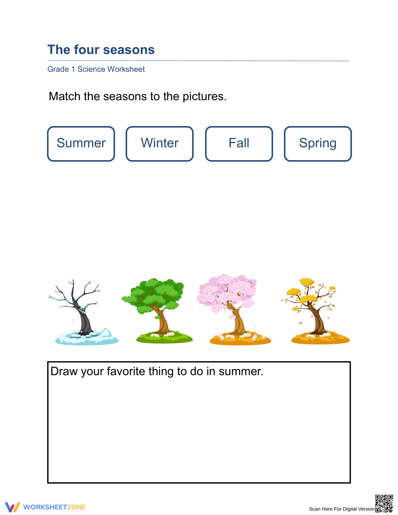 Essential Grade 1 Four Seasons Matching Worksheet - Page 1