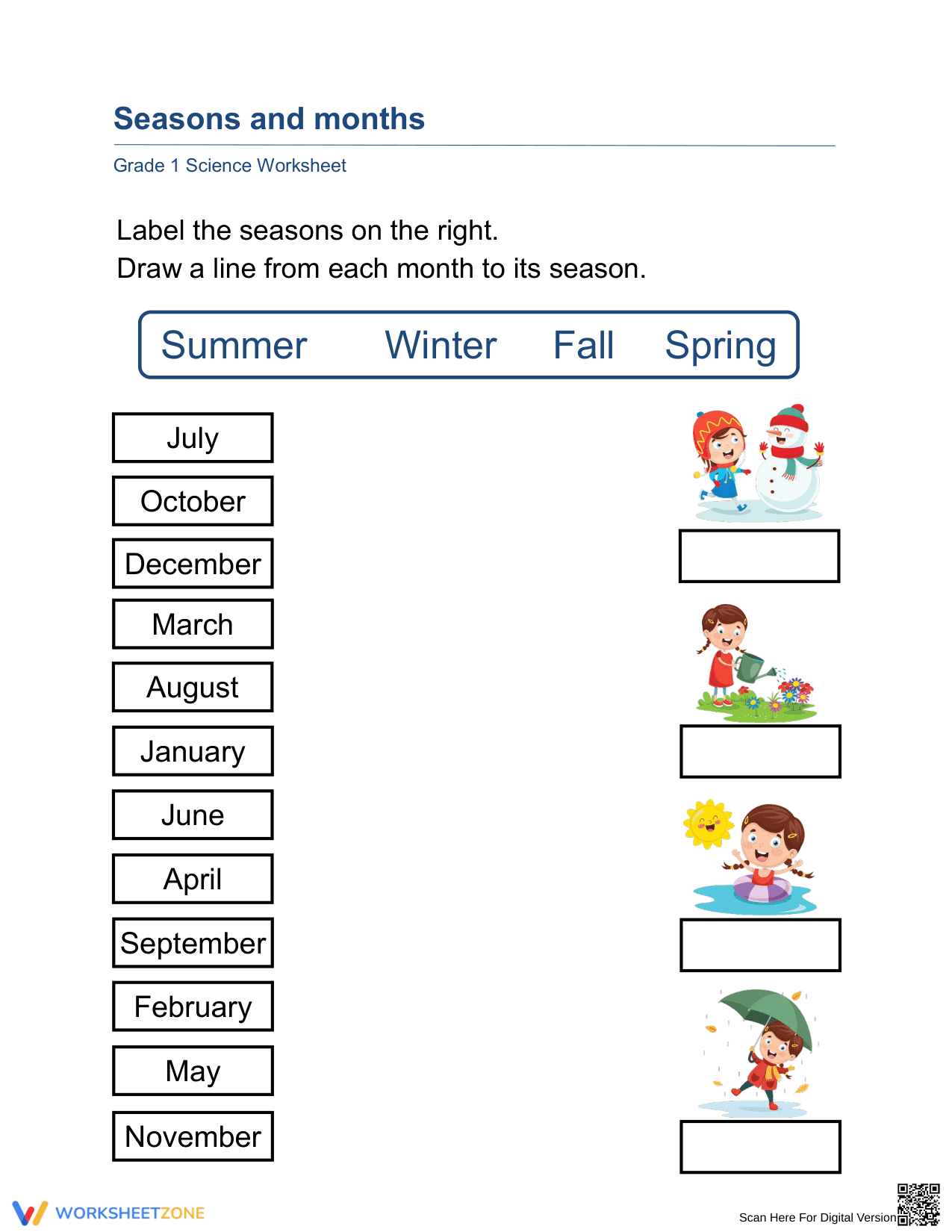 Essential Seasons and Months Worksheet | Grade 1 Science - Page 1