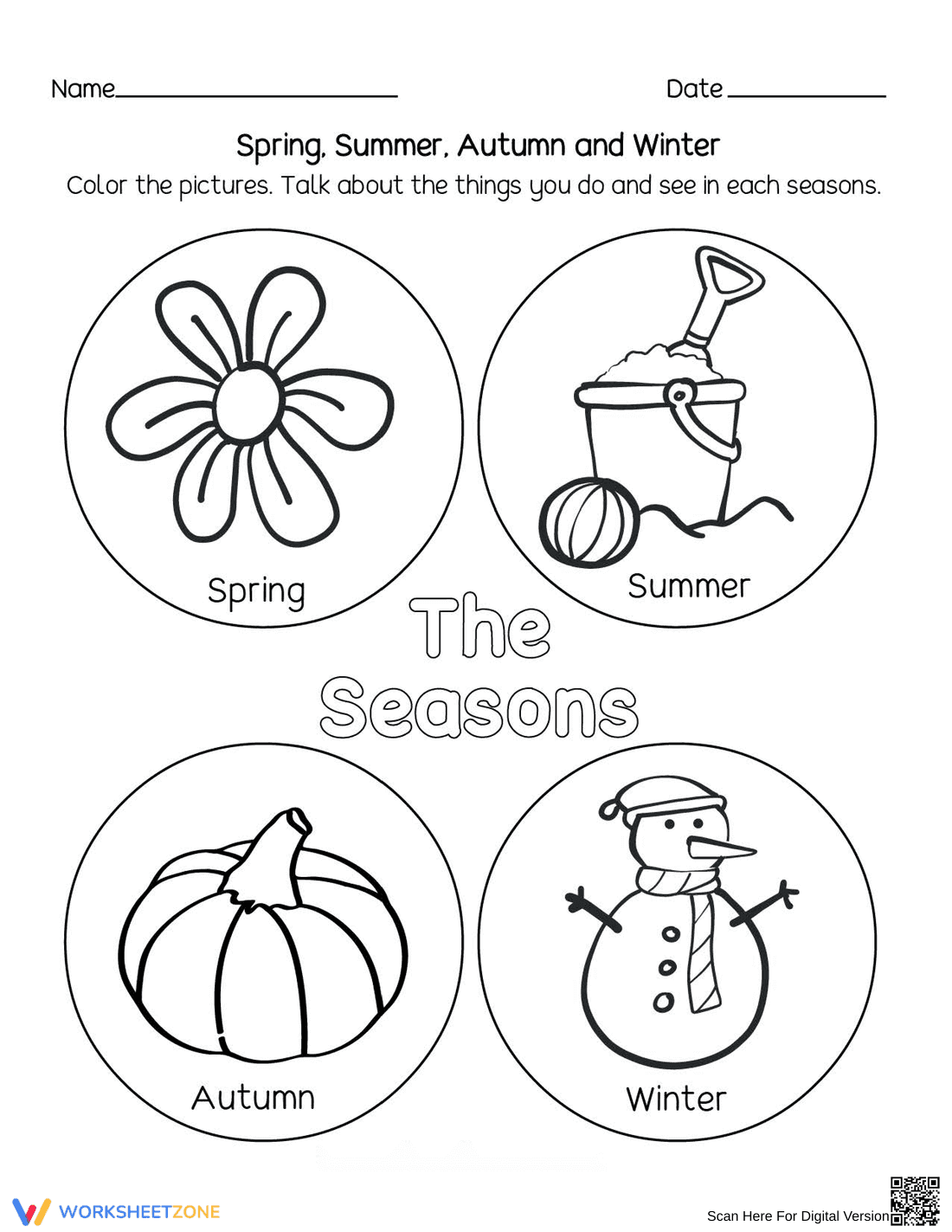 Four Seasons Coloring Page Worksheet - Page 1