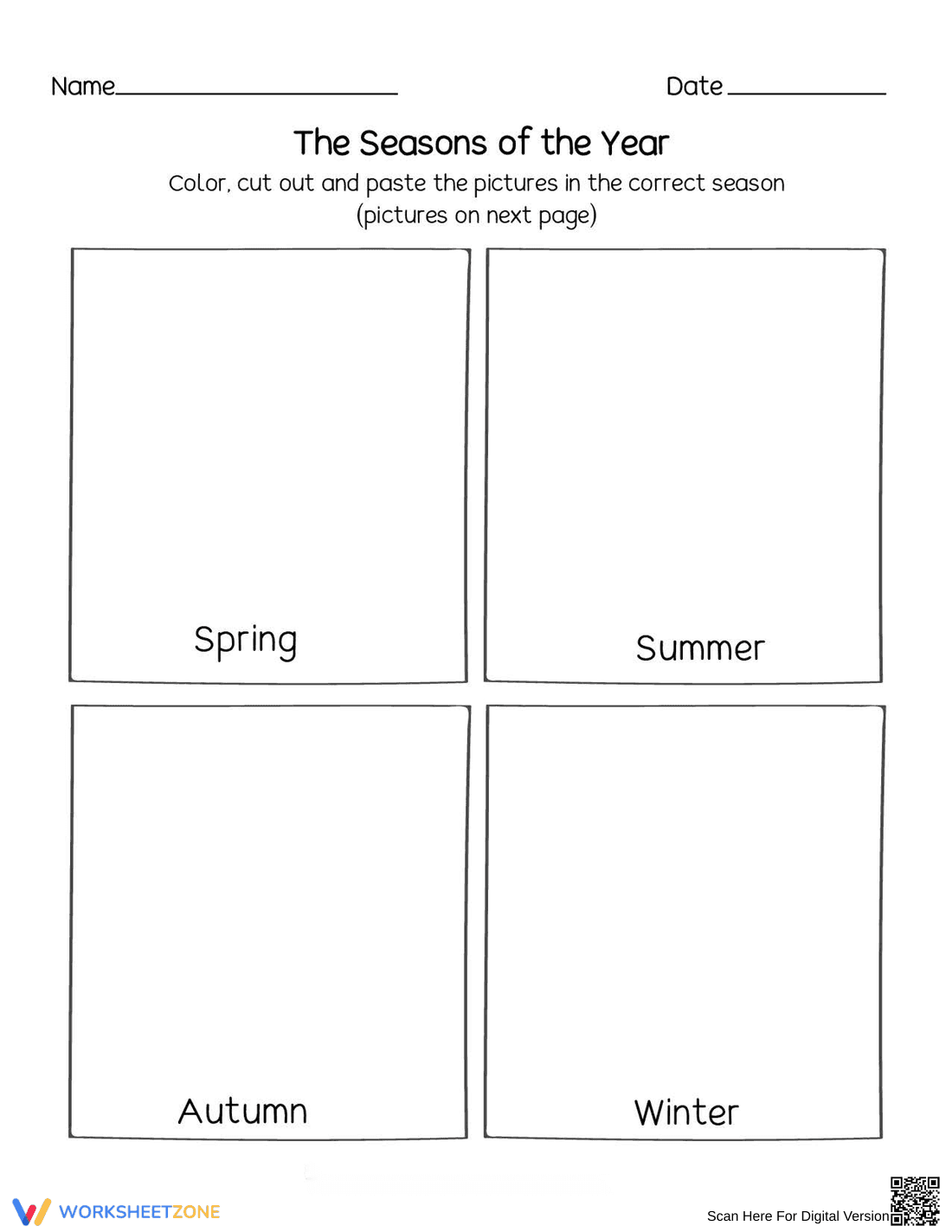 Essential Four Seasons Cut and Paste Worksheet - Page 1