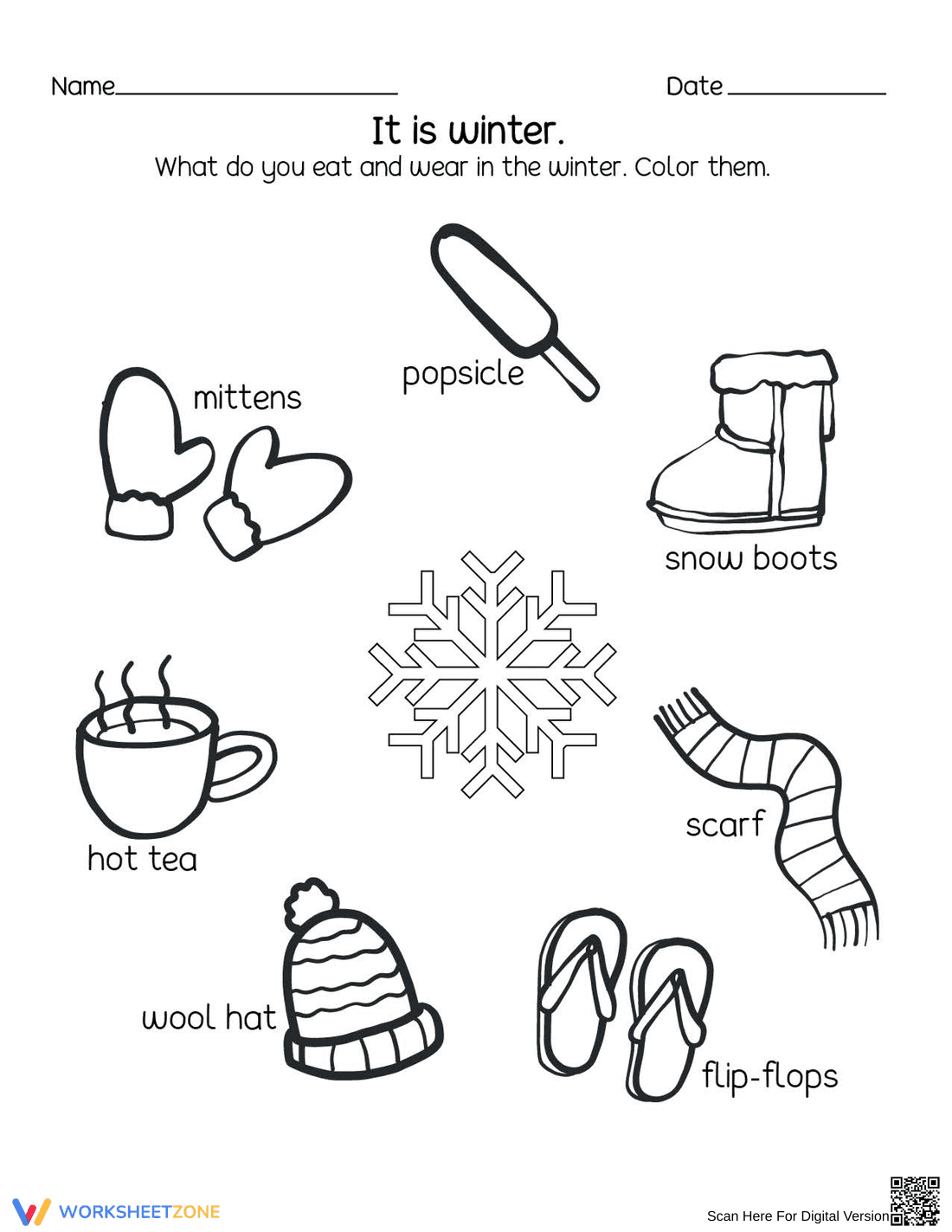Winter Activities and Things Worksheet - Page 1