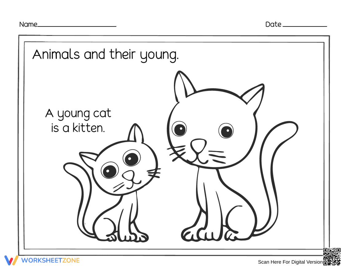 Printable Worksheet: Grade 1 Animals and Their Young - Page 1