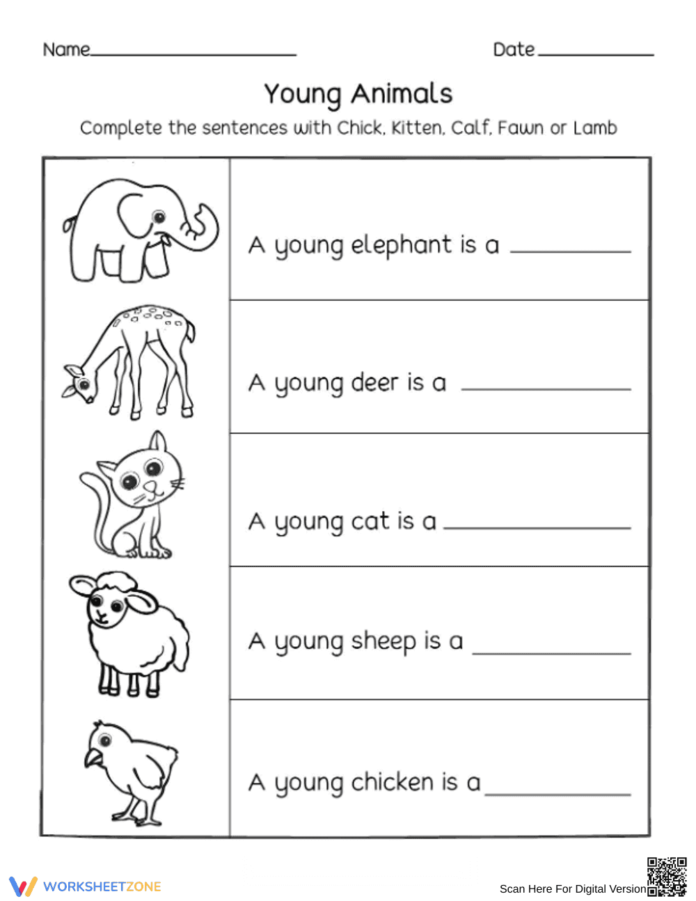Essential Young Animals Worksheet | Preschool Science - Page 1
