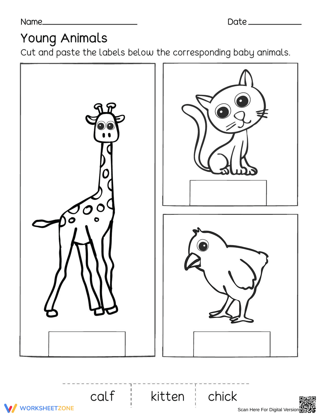 Printable Young Animals Worksheet | Grade K-1 Science - Page 1