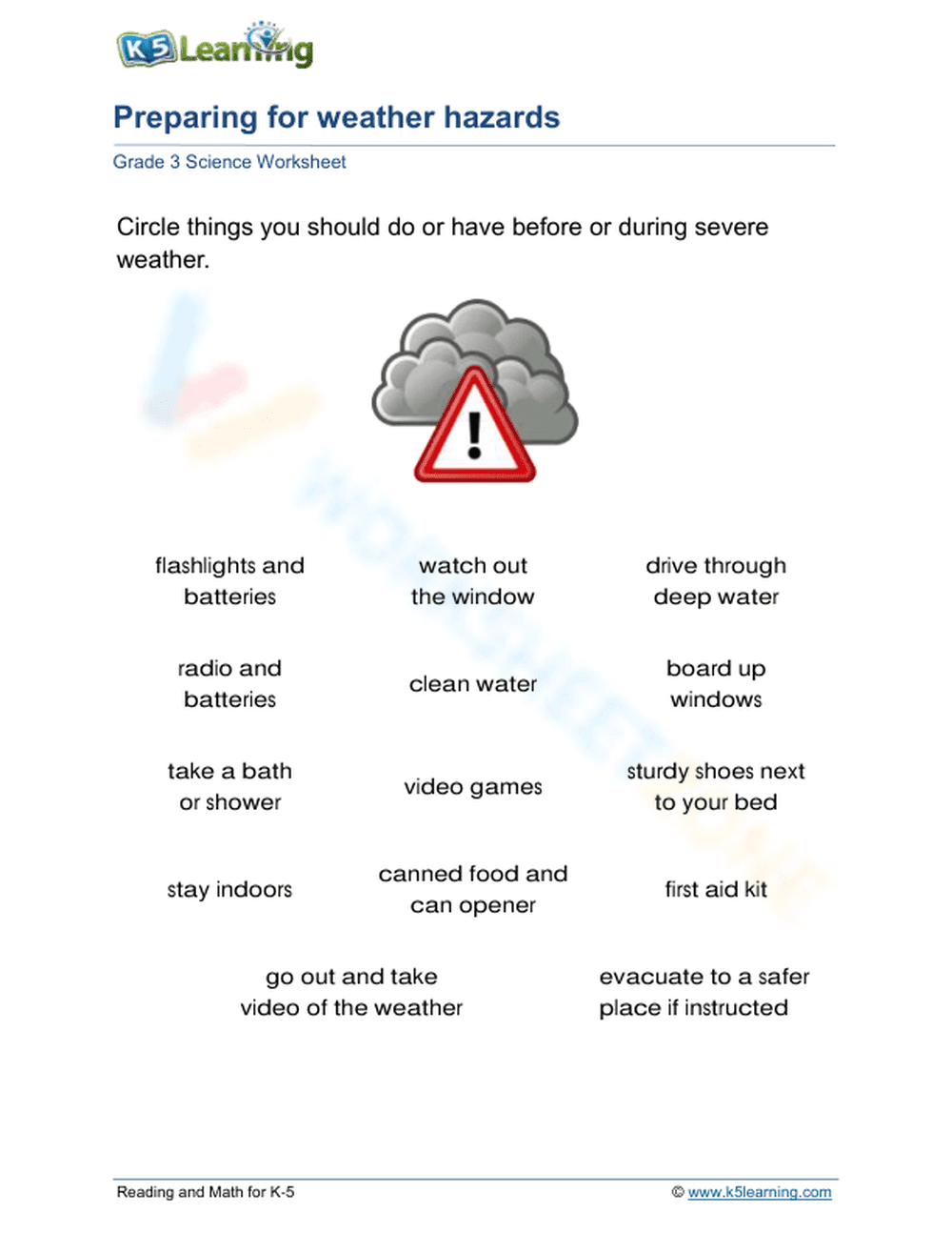Essential Grade 3 Weather Safety Worksheet | Printable - Page 1