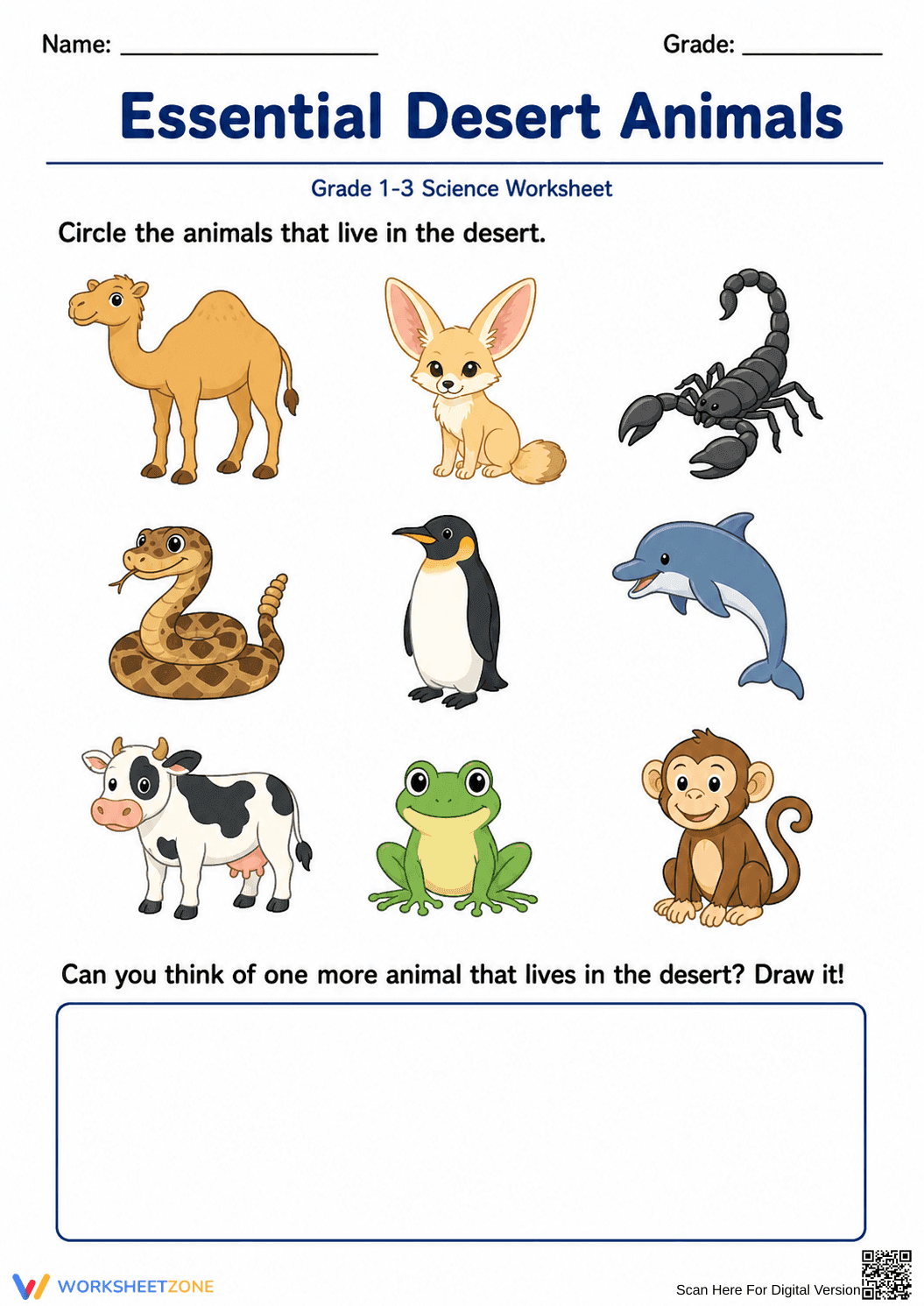 Essential Desert Animals Worksheet | Grade 1-3 Ready - Page 1