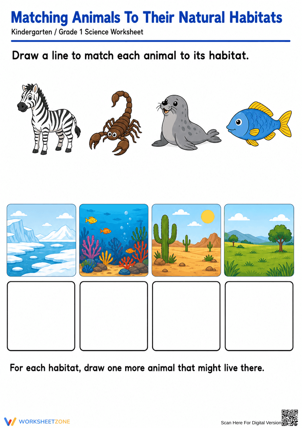 Grade 1 Animal Habitats — Printable No-Prep Worksheet - Page 1