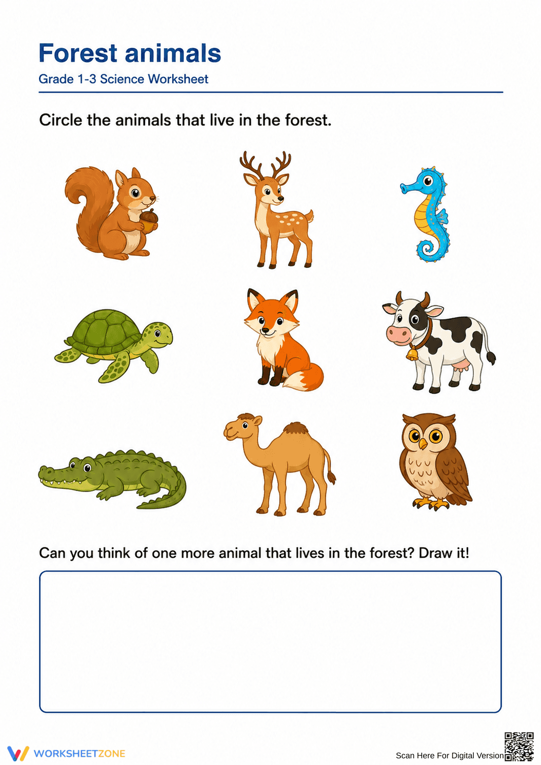 Essential Forest Animals Worksheet | Grade 1-3 Habitat - Page 1