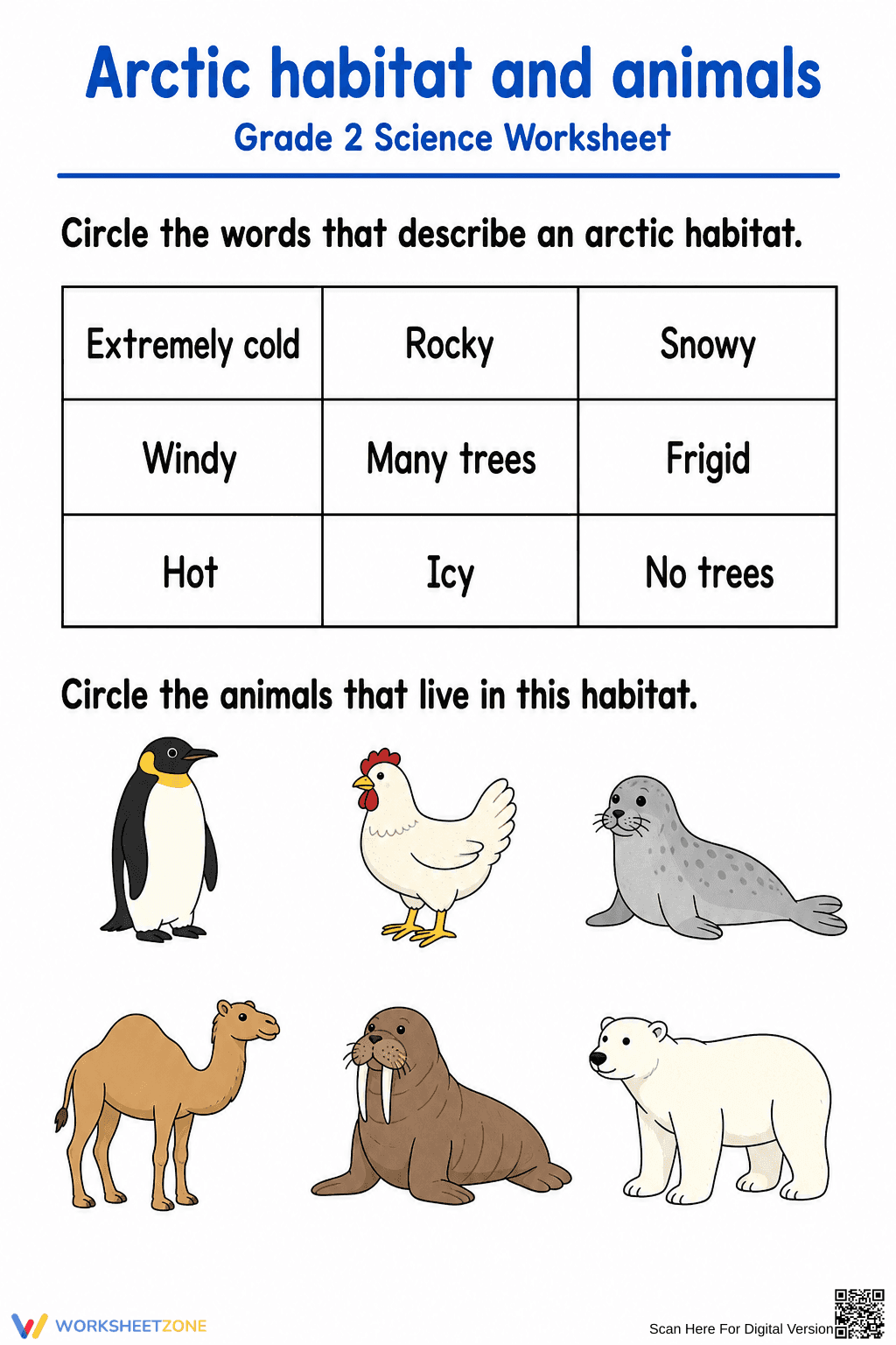Grade 2 Arctic Habitats — Printable No-Prep Worksheet - Page 1