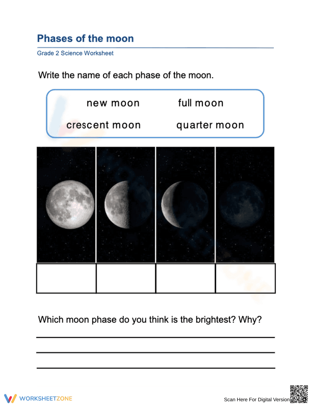 Grade 2: Exploring Moon Phases Worksheet - Page 1