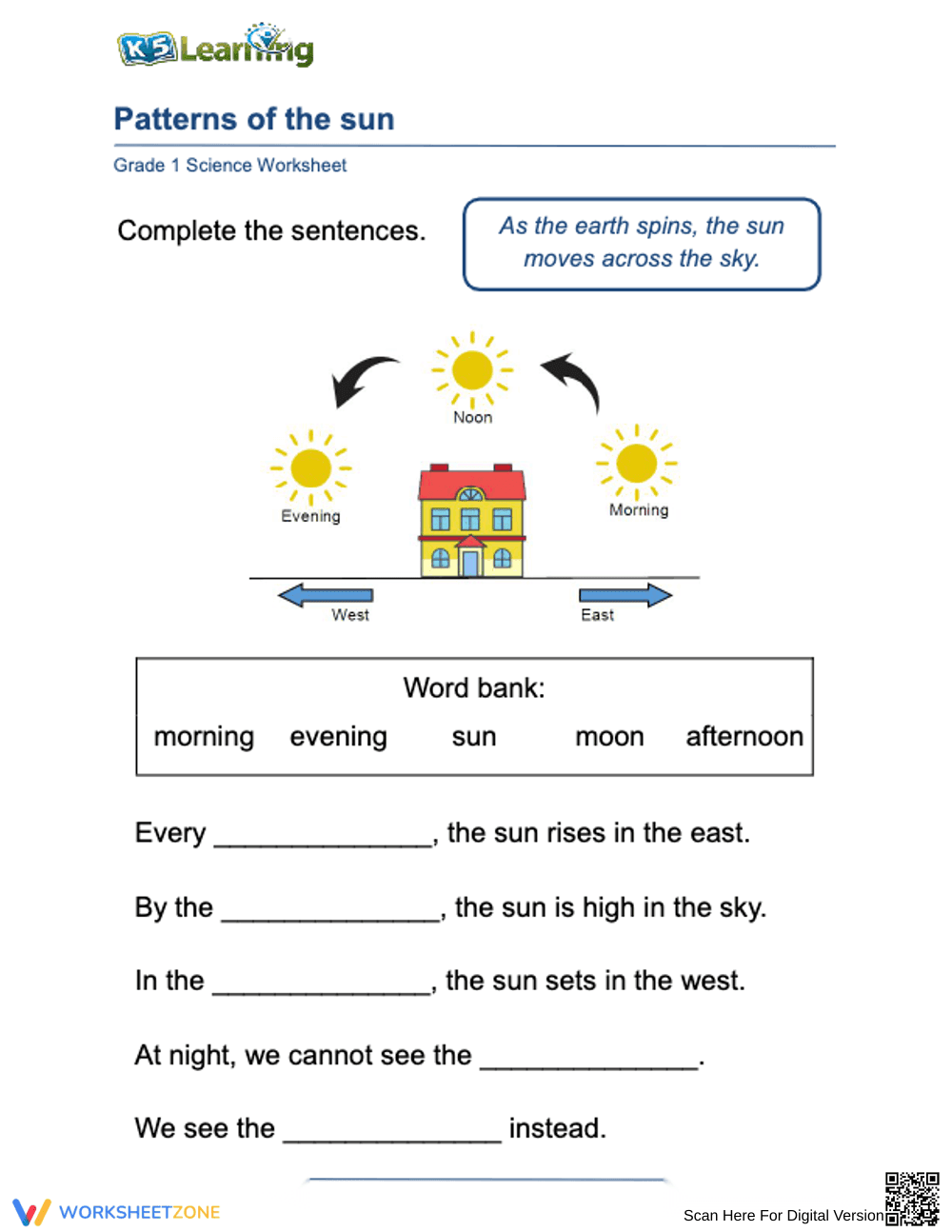 Printable Patterns of the Sun Worksheet | Grade 1 Science - Page 1