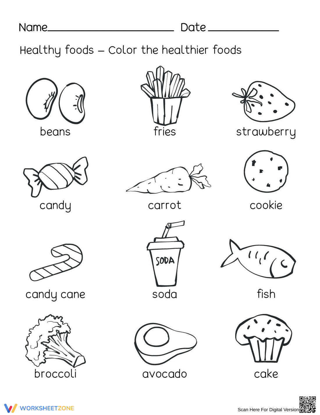 Essential Healthy Foods Worksheet | Kindergarten Science - Page 1