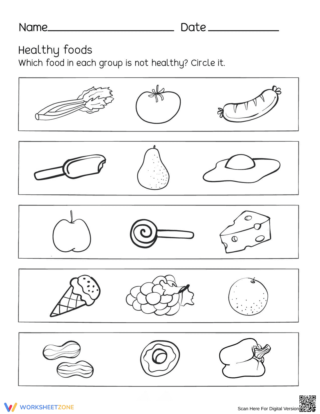 Printable Healthy Foods Worksheet | Grade K-1 Science - Page 1