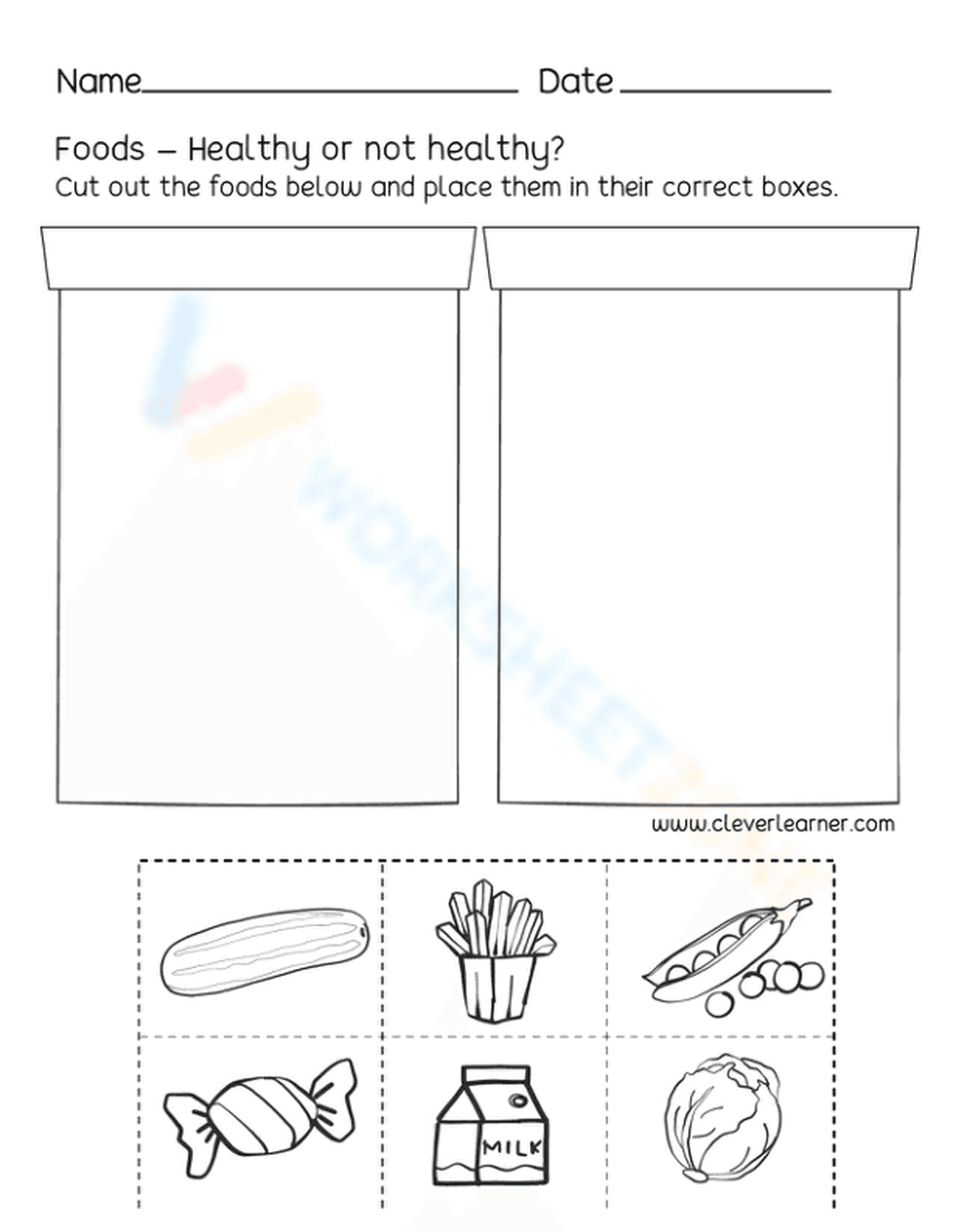 Grade K Healthy Food Sorting — Printable No-Prep Worksheet - Page 1