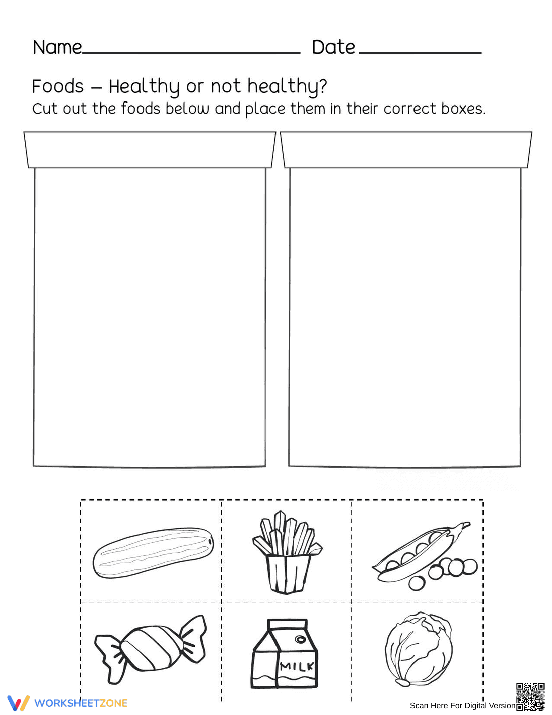 Grade K Healthy Food Sorting — Printable No-Prep Worksheet - Page 1