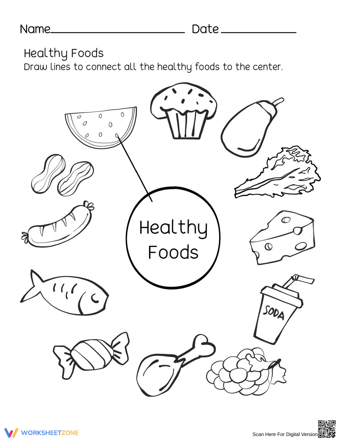 Identify Healthy Foods Worksheet - Page 1