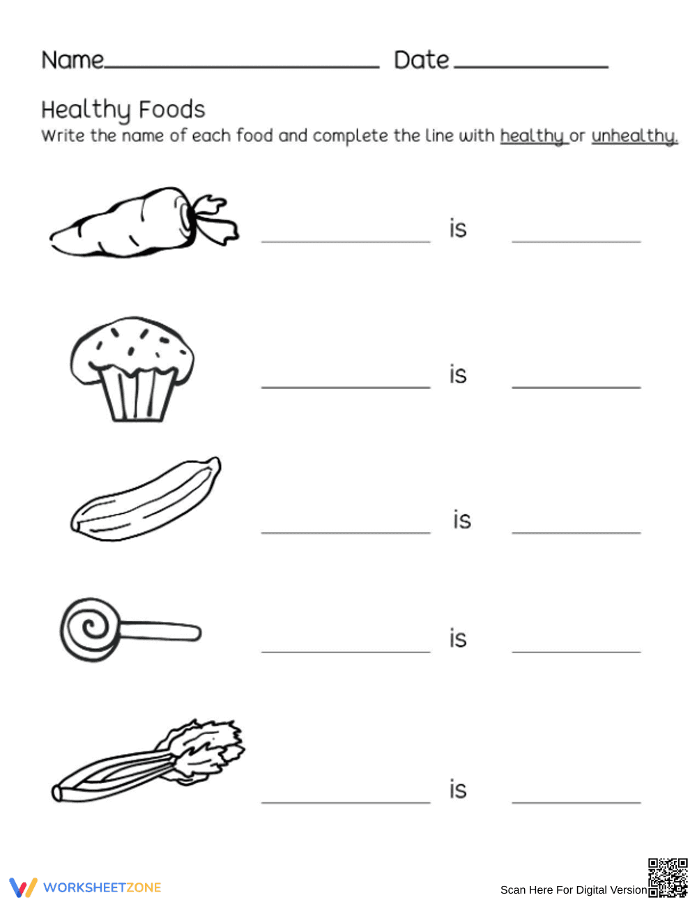 Grade Preschool Healthy Foods — Printable No-Prep Worksheet - Page 1