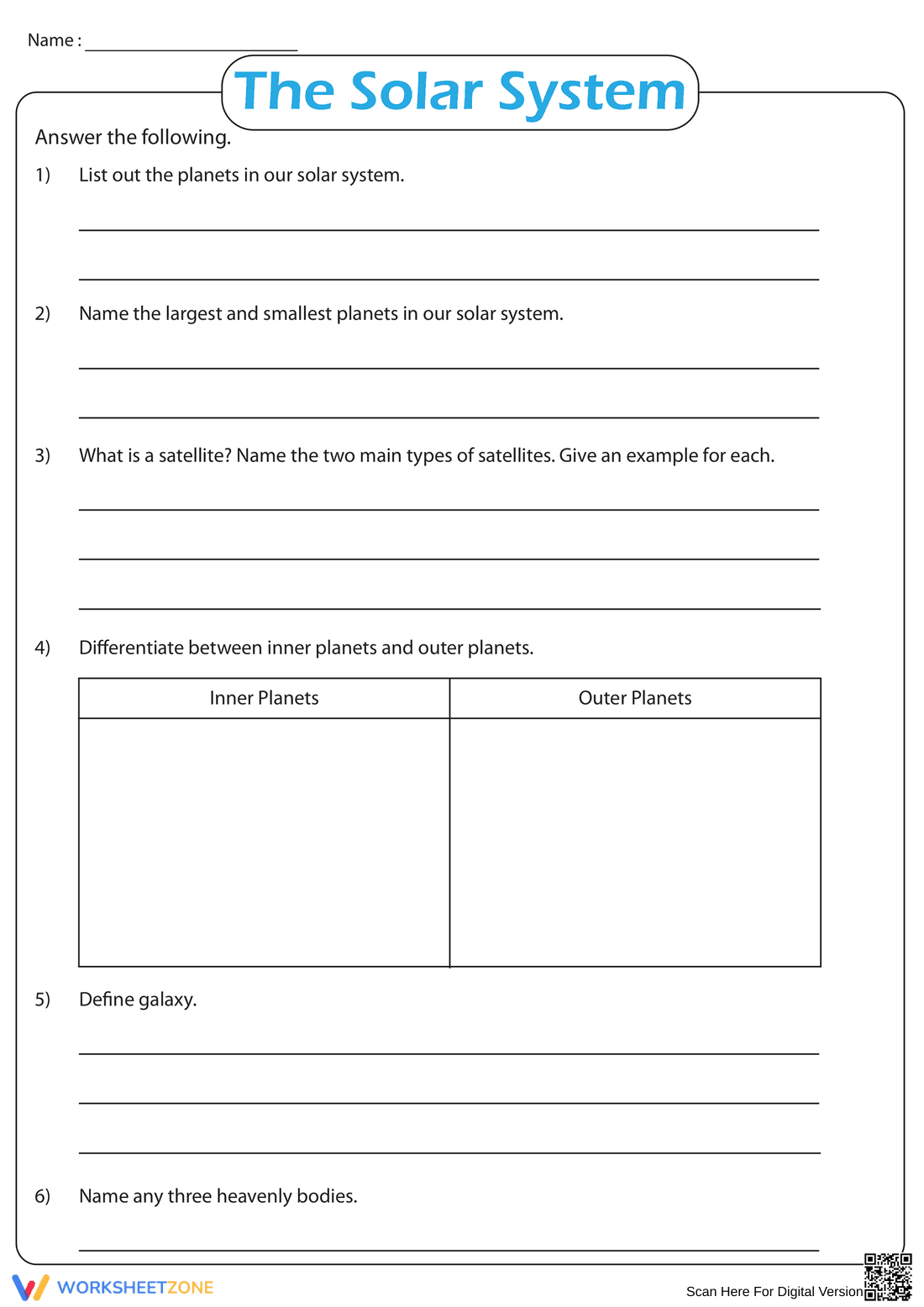 Solar System Comprehensive Questions - Page 1
