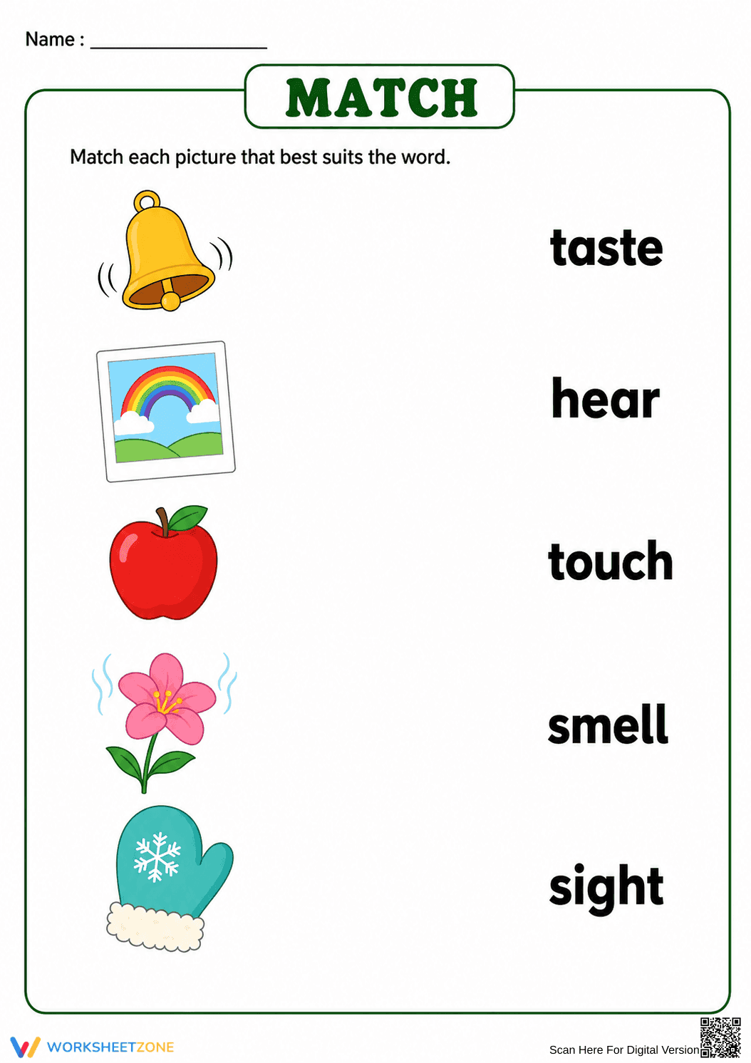 Grade 1 Five Senses — Printable No-Prep Worksheet - Page 1