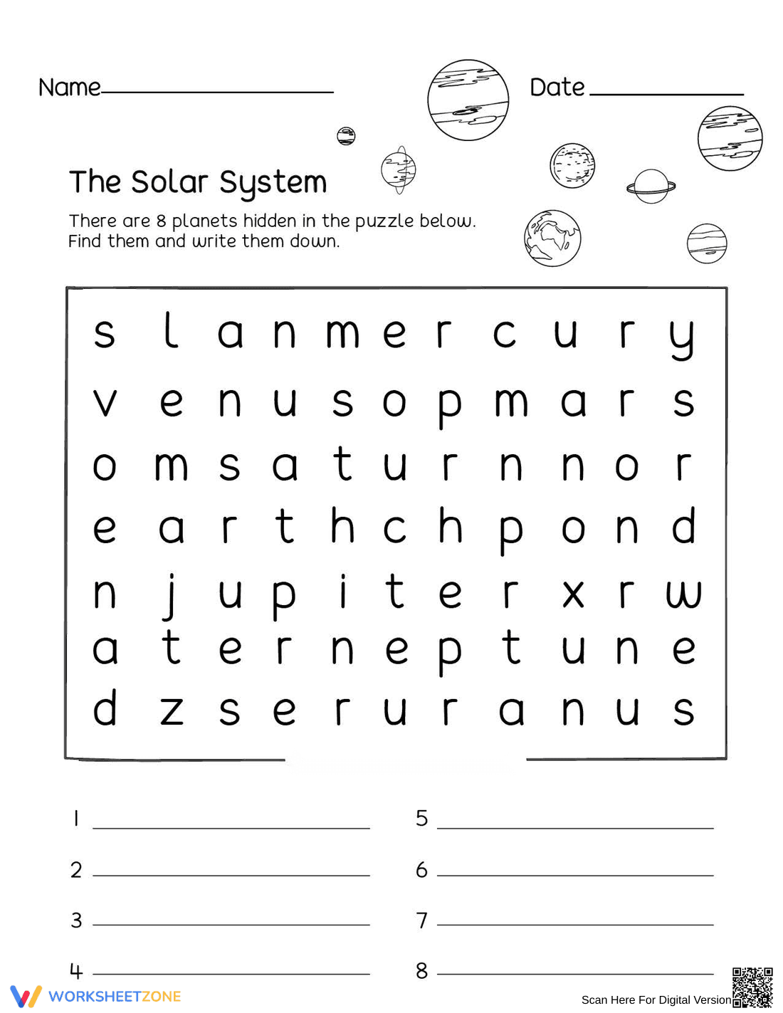Solar System Word Search Puzzle - Page 1