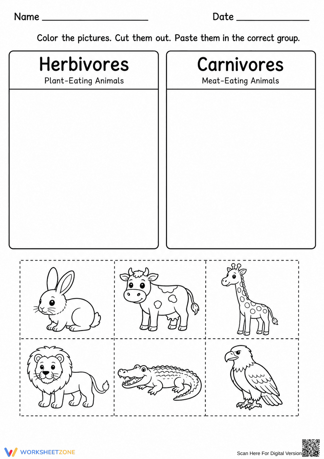 Grade 1 Herbivore vs Carnivore Essential Worksheet - Page 1