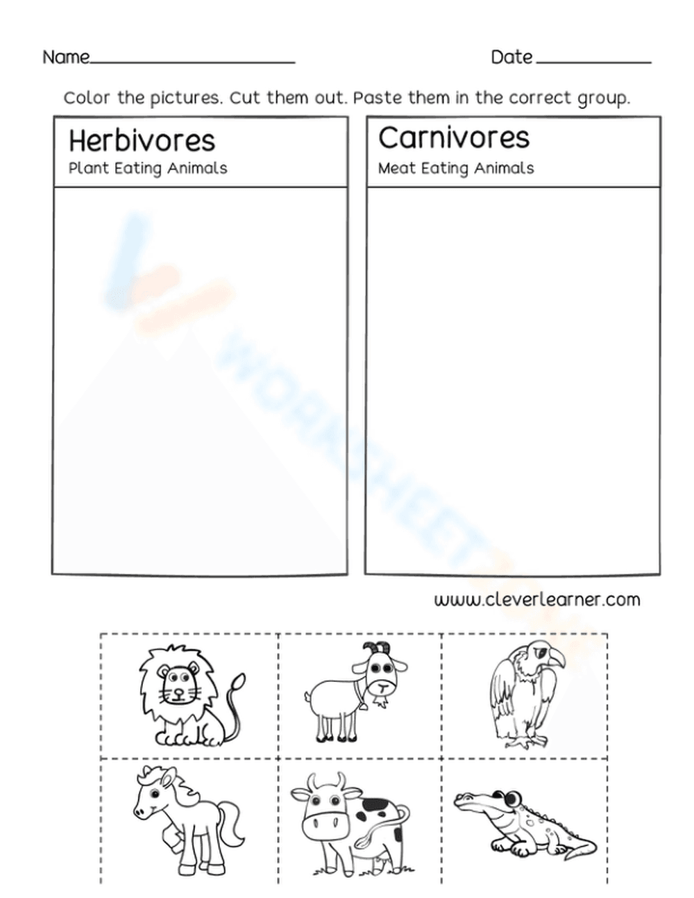 Essential Herbivore and Carnivore Worksheet | Grade 1 - Page 1