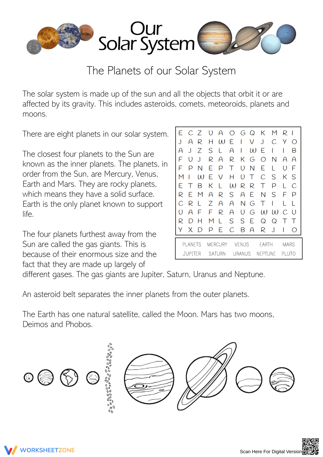 Planet Reading Comprehension Sheet - Page 1