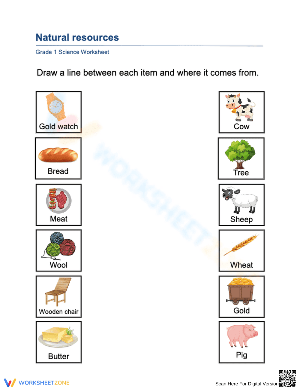 Grade 1 Natural Resources Worksheet - Page 1