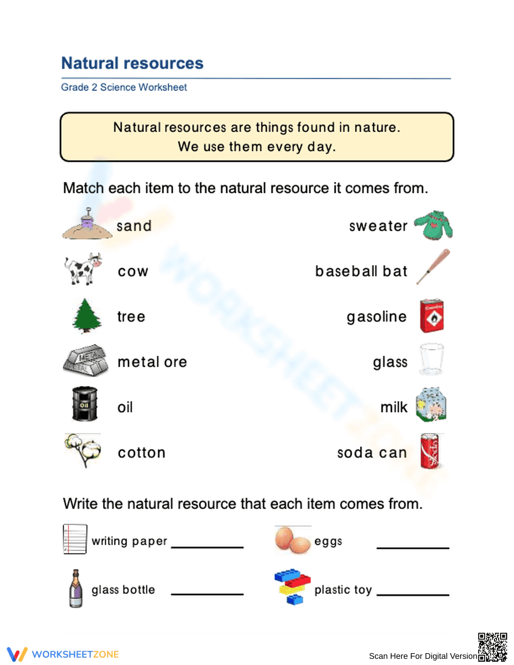 Grade 2 Natural Resource Worksheet 2 - Page 1